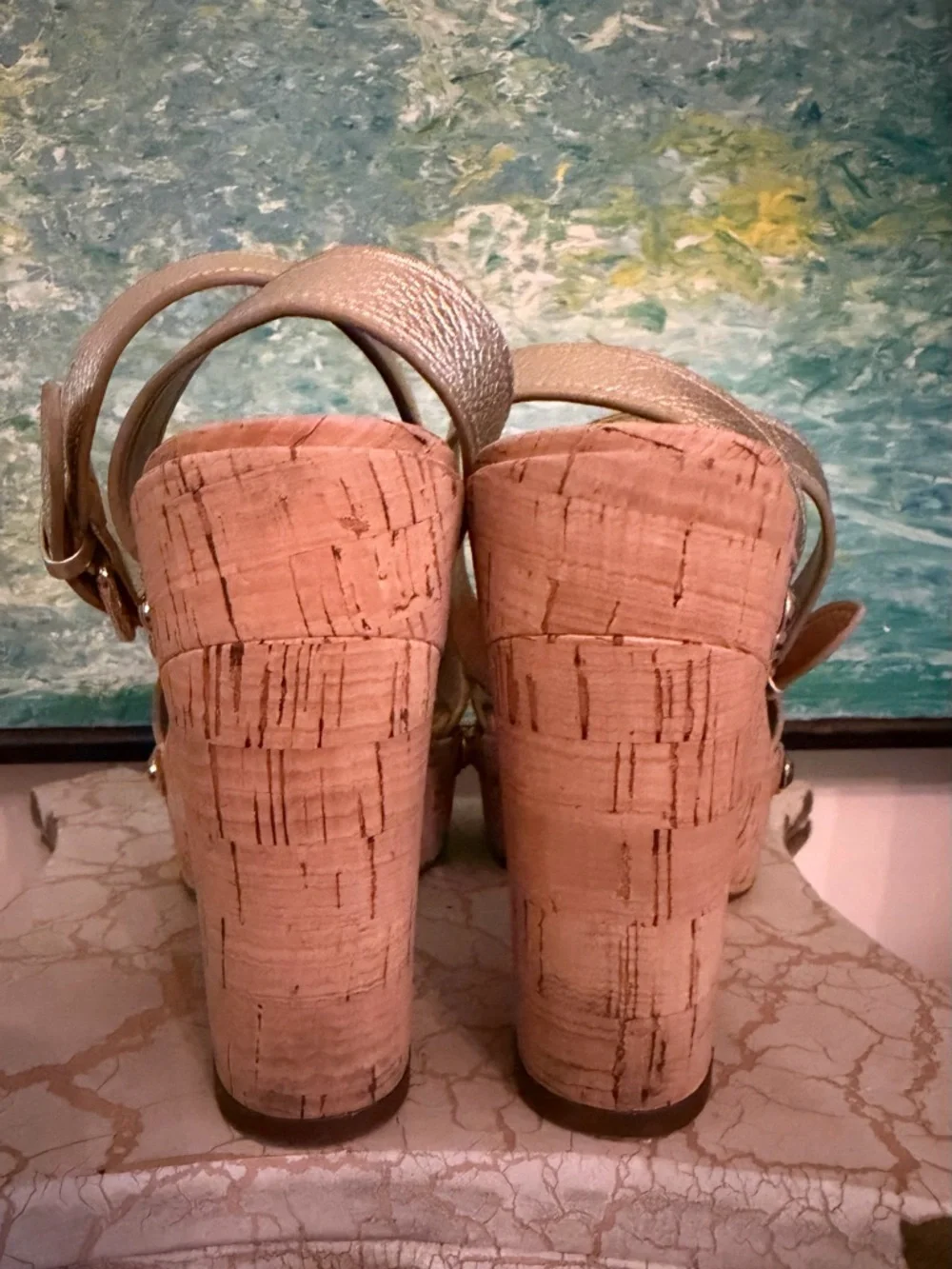 Coach Metallic Gold Cork Platform Sandals with Stud Detail - Picture 3 of 7